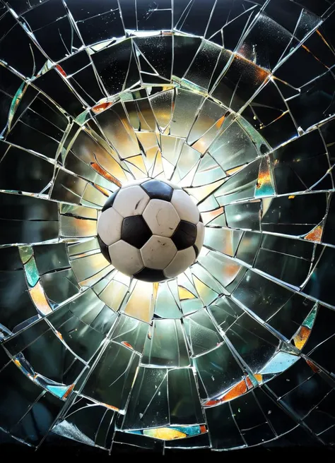 a soccer ball flying through a glass window, abstract, Artme, broken glass, rays of light, lights
<lora:artfullyPATTERN_SDXL_v1:0.8>