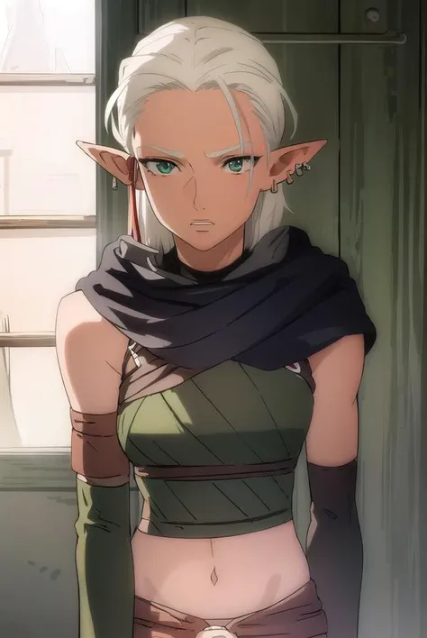dotadrysi, <lora:dota drysi-lora-nochekaiser:1>,
drysi, grey hair, pointy ears, elf, (green eyes:1.3),
BREAK navel, jewelry, earrings, pointy ears, scarf, toeless legwear, toeless footwear,
BREAK indoors, classroom,
BREAK looking at viewer, (cowboy shot:1.5),
BREAK <lyco:GoodHands-beta2:1>, (masterpiece:1.2), best quality, high resolution, unity 8k wallpaper, (illustration:0.8), (beautiful detailed eyes:1.6), extremely detailed face, perfect lighting, extremely detailed CG, (perfect hands, perfect anatomy),