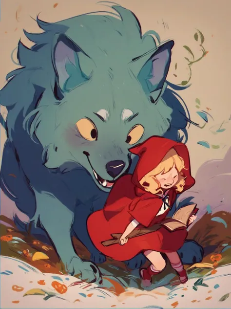 score_9, score_8_up, score_7_up, score_6_up, score_5_up, score_4_up
Little Red Riding Hood riding the wolf
 <lora:StorybookRedmond_v2-artificialguybr:0.4> KidsRedmAF, Kids Book,