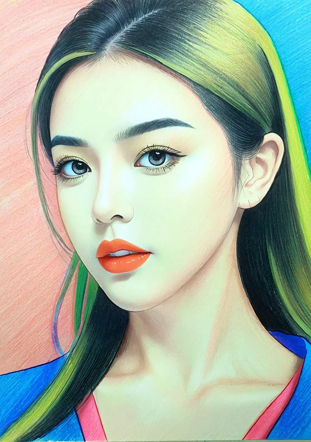 Pop Art style 1girl,(FN colored pencils:1.2),Hand drawing,sketch,portrait,Soft neutral tones background,(Artist-grade pencil drawing details:1.2),1girl,<lora:FN-colored pencils_XL-V1.0:0.8>, . Bright colors, bold outlines, popular culture themes, ironic or kitsch