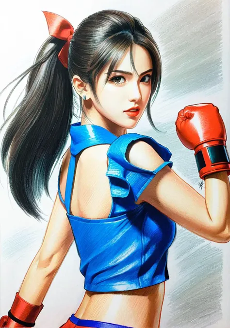 Fighting game style 1girl,(FN colored pencils:1.2),Hand drawing,sketch,portrait,Soft neutral tones background,(Artist-grade pencil drawing details:1.2),1girl,<lora:FN-colored pencils_XL-V1.0:0.8>, . Dynamic, vibrant, action-packed, detailed character design, reminiscent of fighting video games