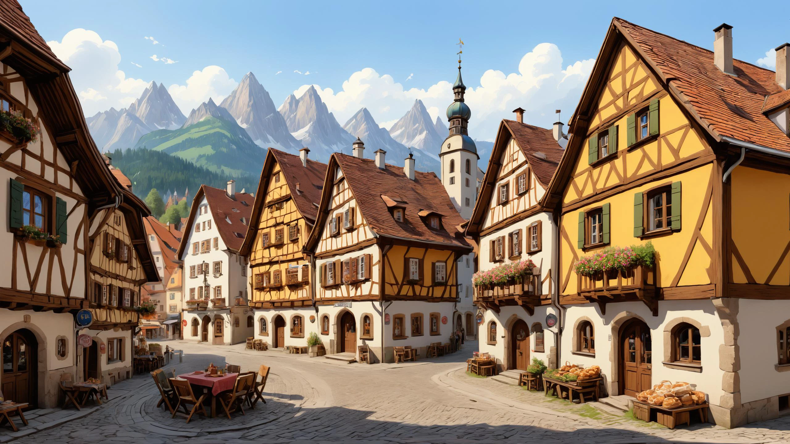 A Bavarian village with timber-framed houses, where the scent of freshly baked pretzels fills the air, <lora:detailed_notrigger:0.8>, Ambient occlusion, <lora:Neon_Style_XL:0.7>, <lora:Ive_Got_The_Power:0.8>