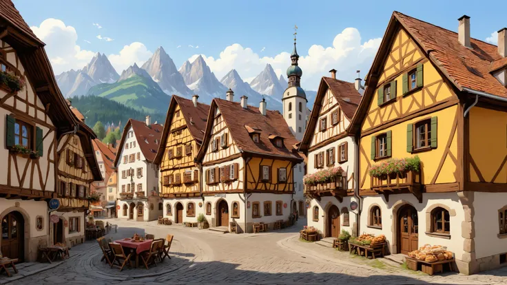 A Bavarian village with timber-framed houses, where the scent of freshly baked pretzels fills the air,  <lora:detailed_notrigger:0.8>, Ambient occlusion, <lora:Neon_Style_XL:0.7>, <lora:Ive_Got_The_Power:0.8>