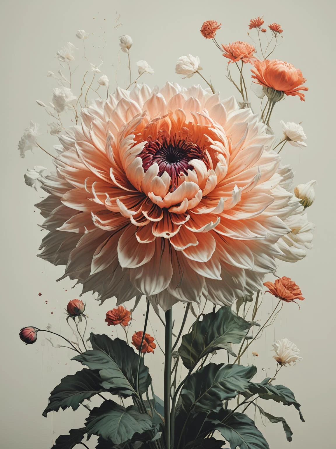 abstract, concept: a dream in full bloom, floral elements, big flowers, intricate, stunning, mimalist, white, subtle, classy, luxury, magical realm effect, enchanting, illustration, beauty of contrast color pairing, east meets west, juxtaposition, cinematic, <lora:Ive_Got_The_Power:0.8>