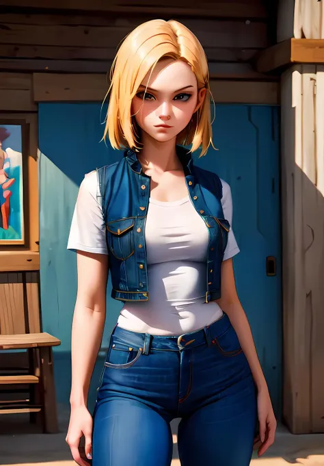 detailed face and skin texture, beautfull woman, medium blonde hair, overalls