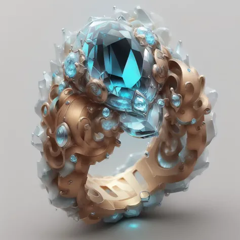 Intricate magic ring made of water,sapphire,cartoon,fish,sea,spray,game icon,(masterpiece, best quality, reality),<lora:ææ:1>,simple background,wet,