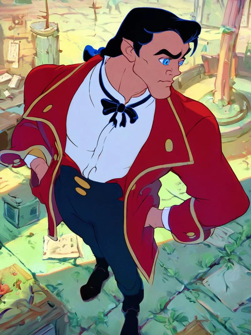 score_9, score_8_up, score_7_up, score_8,
gaston, solo, blue eyes, shirt, black hair, 1boy, bow, red jacket, white shirt, male focus, bowtie, cowboy shot,
from above, bashful expression, moonlight, eyebrow raised, alchemy, enby, androgynous,
<lora:beautyb_pony_v1:0.8>