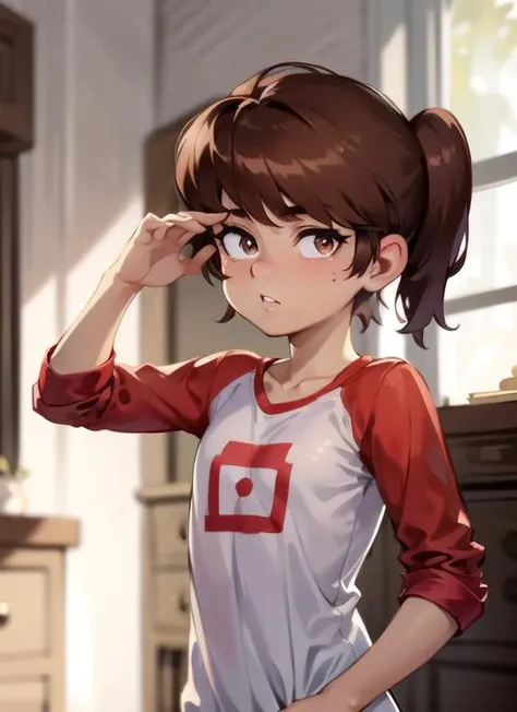 a beautiful picture of lynn loud, masterpiece, photorealistic, detailed, 4k, HDR, backlighting, bloom, light, RAW color photo, smooth skin, brown hair, detailed face, brown eyes, shirt, raglan sleeves, <lora:lynn_loud1-10:0.8>