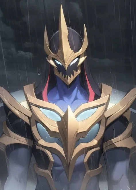 blue,gold, zed,warrior mask, upper body, angle view,masterpiece,rain,dark clouds, <lora:06SPLASH_V60-03ingame:1:lbw=1,0,0,1,1,1,1,1,1,1,1,1,1,0,0,1,1>