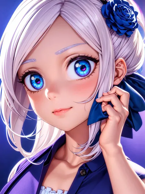 best quality, masterpiece, highres, ultra-detailed, 1girl, <lora:kiryuuShinoFromKanojo_10:0.7>, kiryuu shino, blue eyes, white hair,