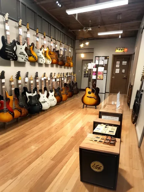 masterpiece, best quality, ultra-detailed, illustration,
guitarshop, guitar, instrument, electric guitar, bass guitar, amplifier, speaker, wooden floor, indoors,
<lora:guitarshop:1>