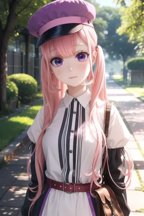 masterpiece, best quality, wallpaper, 1girl, solo, looking at viewer, upper body, depth of field, , , <lora:ririna_sanada:0.66>, ririna_sanada, pink hair, purple eyes, ,, , pillbox hat, fantasy,