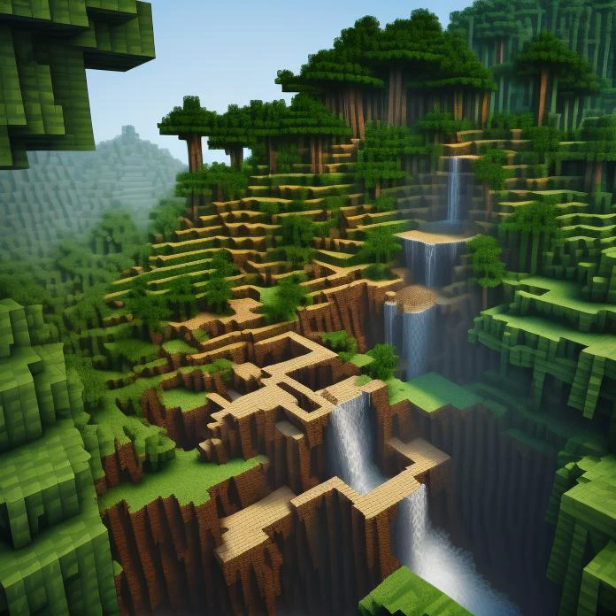 Labyrinth, MCwrld, <lora:kLabyrinth:0.7>,Tower of Babel,tree,grass,water,river,waterfall