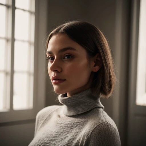 <lora:emiliabartoeck_sd15_512_128_64_v1:1> 1girl solo looking at viewer wearing a turtleneck sweater epiCRealism