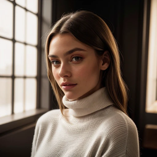<lora:emiliabartoeck_sd15_512_128_64_v1:1> 1girl solo looking at viewer wearing a turtleneck sweater epiCRealism