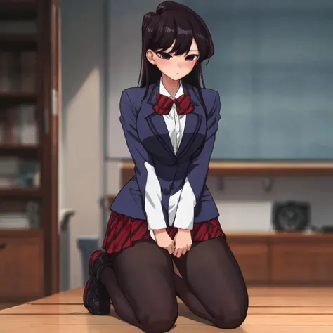 (masterpiece),(best-quality),detailed,Komi_DC,1girl,solo,full_body,from_front,long_hair,black_hair,black_eyes,blushing,embarrassed,shy,wonderful_school_background,indoors,anime,anime-style <lora:Komi_Lora-05:0.8>