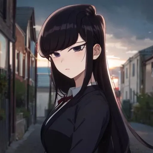 ((masterpiece)),((best-quality)),detailed,Komi_DC,1girl,solo,long_hair,black_hair,black_eyes,looking_at_viewer,  <lora:Komi_Lora-04:0.8>