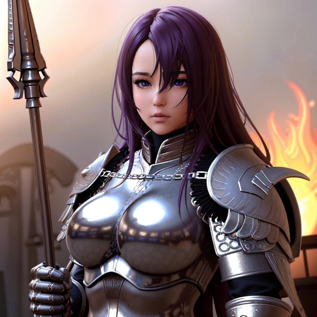 A close up of a woman in armor holding a sword - SeaArt AI