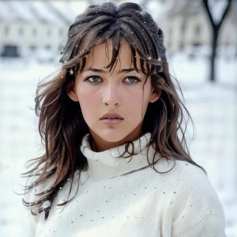 (photo of <lora:donnaewin-10:0.6>, donnaewin), a woman, (closeup, portrait):1.2), ((outdoors, forest, snow):1.2), ((turtleneck sweater):1.2), (lipstick, eyeliner, eye shadow), serious, ((detailed eyes, detailed face):1.3)(masterpiece:1.2)
