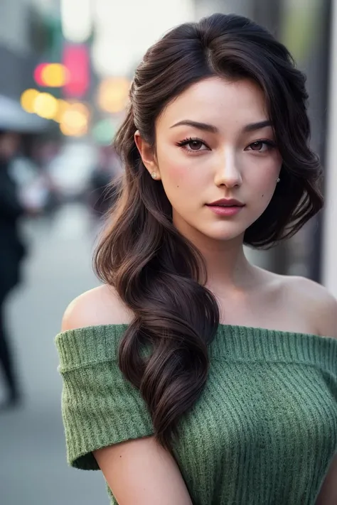 photo of beautiful (nlb0rdizz0:0.99), a woman with beautiful hair, hair upsweep updo, as a movie star in a (movie premiere), premiere gala, (near a movie theatre), natural skin texture, (elegant green sweater off-shoulder), (suspenders:1.1), 24mm, 4k textures, soft cinematic light, adobe lightroom, photolab, hdr, intricate, elegant, highly detailed, sharp focus, ((((cinematic look)))), soothing tones, insane details, intricate details, hyperdetailed, low contrast, soft cinematic light, exposure blend, hdr, faded, (paparazzi in background), (painted lips:1.1), ((looking straight at the camera:1.1))