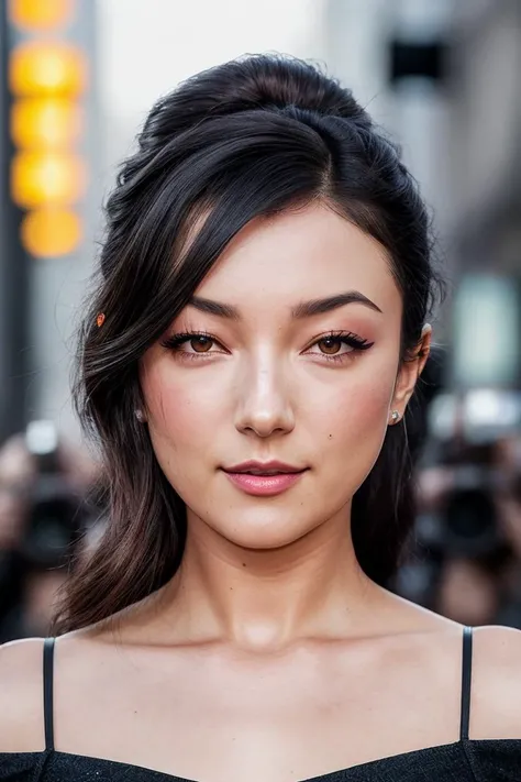 photo of beautiful (nlb0rdizz0:0.99), a woman with beautiful hair, hair upsweep updo, as a movie star in a (movie premiere), premiere gala, (near a movie theatre), natural skin texture, (elegant black sweater off-shoulder), (suspenders:1.1), 24mm, 4k textures, soft cinematic light, adobe lightroom, photolab, hdr, intricate, elegant, highly detailed, sharp focus, ((((cinematic look)))), soothing tones, insane details, intricate details, hyperdetailed, low contrast, soft cinematic light, exposure blend, hdr, faded, (paparazzi in background), (painted lips:1.1), ((looking straight at the camera:1.1))