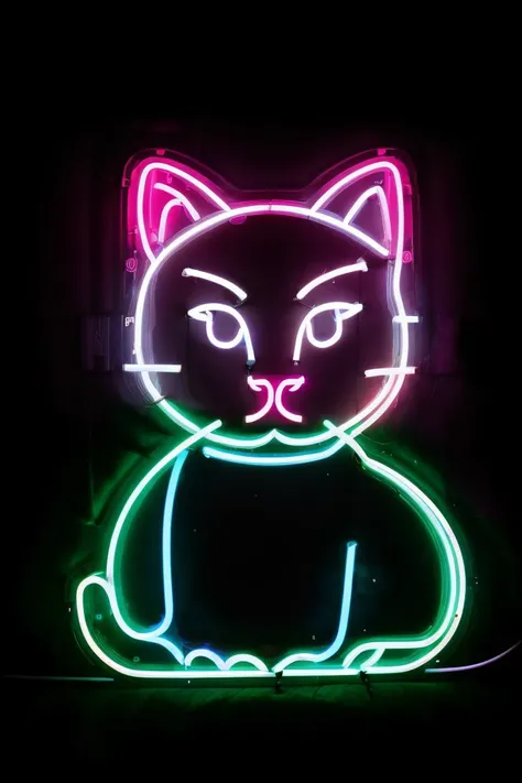 neon light in the shape of a cat, night time, on the side of a bus, best quality, (8k, ultra-detailed), contrast, moody lighting, fog, smoke <lora:neon_v1:0.7>