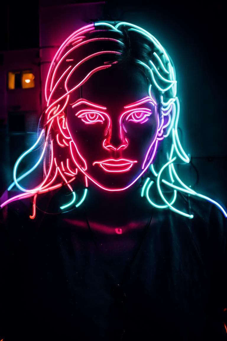 neon light in the shape of a woman, night time, side of building, best quality, (8k, ultra-detailed), contrast, moody lighting, fog, smoke <lora:neon_v1:0.7>, <lora:DETAIL_SLIDER_BY_STABLE_YOGI:0.5>