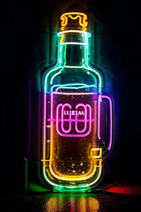 neon light in the shape of a beer bottle, in a bar, best quality, (8k, ultra-detailed), fog, smoke <lora:neon_v1:0.7>