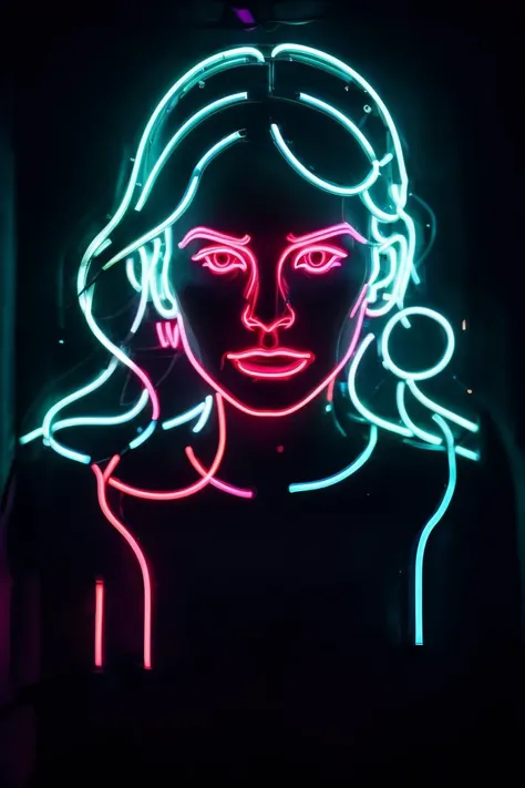 neon light in the shape of a woman, night time, side of building, best quality, (8k, ultra-detailed), contrast, moody lighting, fog, smoke <lora:neon_v1:0.7>