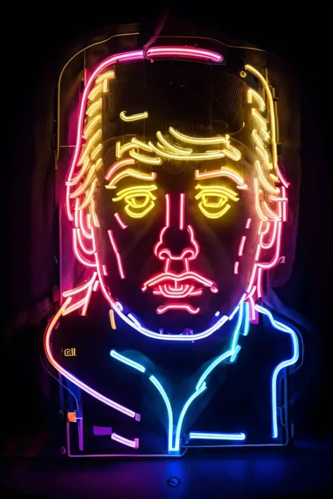 neon light in the shape of a donald trump, in a bar, best quality, (8k, ultra-detailed), fog, smoke <lora:neon_v1:0.7>