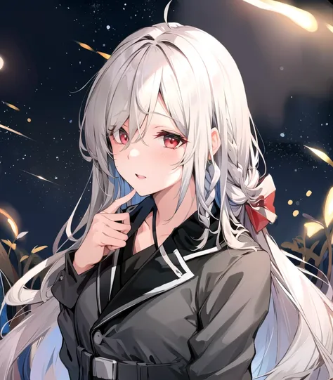 masterpiece, best quality, 1girl, <lora:girlsFrontlineG36C_v20:1>, uniformg36c, grey hair, red eyes,