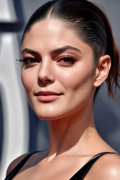 (CR-Monic4Barbaro-jjonahjameson:0.9), closeup photo of young woman, (grey background:1.0), (undercut hair:1.0), (oiled shiny skin:1.0), (tilted angle shot:1.0),