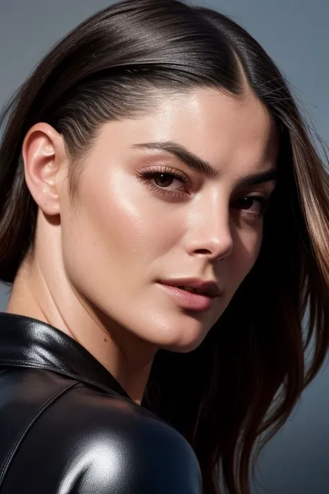 (CR-Monic4Barbaro-jjonahjameson:0.9), closeup photo of young woman, (grey background:1.0), (undercut hair:1.0), (oiled shiny skin:1.0), (tilted angle shot:1.0),