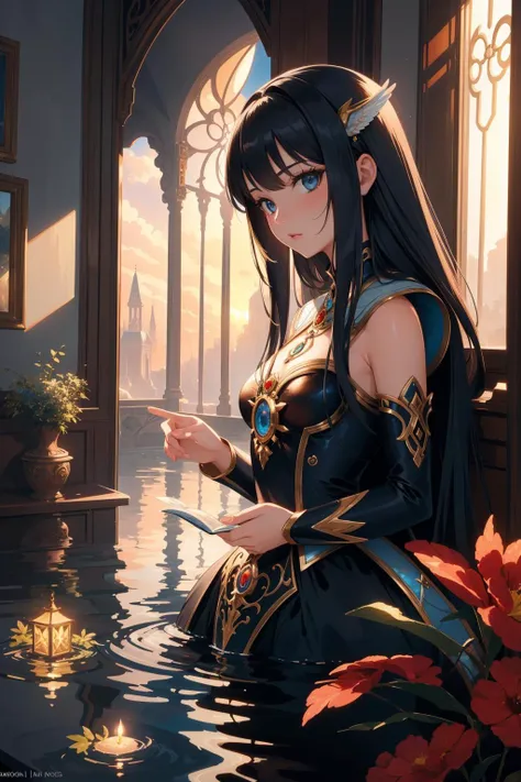 1girl, [ (fantasy art by Tomasz Jedruszek:1.0) and (Pierre Roy:1.1) :9], illustration art, grand Painting, elegant, cinematic shot of a ("The Vessel of Prey":1.3) , it is very Infected and Human, dense water and indoors, at Sunset, Bokeh, Zen, masterpiece, Magical Realism, Indirect light, Circular polarizer, Cathode tube, under water, de dia los muertos, artstation, ultra high res