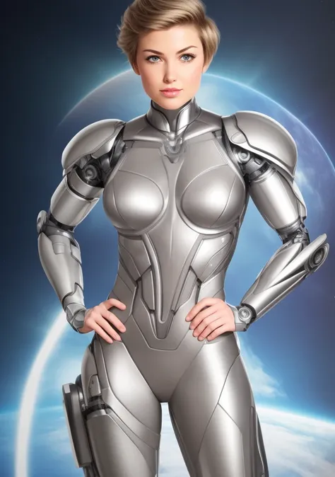 (masterpiece, best quality, high resolution), cowboy shot, 1girl, solo,
intricate bodysuit, skintight metallic silver armor, cyborg goddess,
(SteelHeartQuiron character), 1girl, solo, muscle legs, abs, (silver metallic short hair:1.5), metallic futuristic bodysuit, science fiction, clenched hand, retro futuristic heroine, art deco of a space woman, scifi woman,
<lyco:quiron_SteelHeart_V3Lycoris:1.0>
