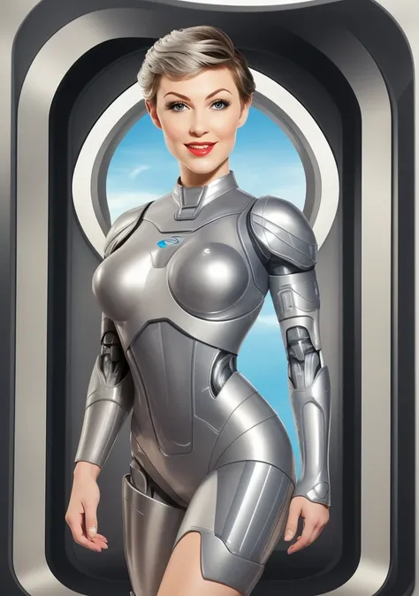 (masterpiece, best quality, high resolution), (cartoon style:1.3), cowboy shot, 1girl, solo, raw photo,
intricate bodysuit, skintight metallic silver armor, cyborg goddess,
(SteelHeartQuiron character), 1girl, solo, muscle legs, abs, (silver metallic short hair:1.5), metallic futuristic bodysuit, science fiction, clenched hand, retro futuristic heroine, art deco of a space woman, scifi woman,
<lyco:quiron_SteelHeart_V3Lycoris:1.0>