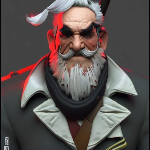 highly detailed portrait of EduCH as old sailor, by Dustin Nguyen, Akihiko Yoshida, Greg Tocchini, Greg Rutkowski, Cliff Chiang, 4k resolution, Dishonored inspired, bravely default inspired, vibrant but dreary red, black and white color scheme!!!, epic extreme long shot, dark mood and strong backlighting, volumetric lights, smoke volutes, artstation HQ, unreal engine, octane renderer, HQ, 8K