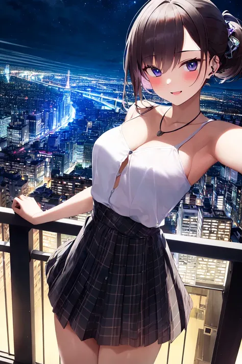masterpiece, best_quality, 1girl, solo, ffc selfie, city, night