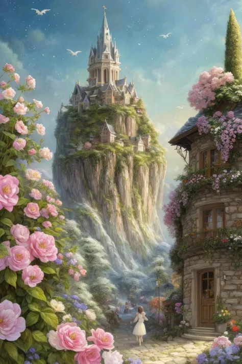 (art by Stephanie Pui-Mun Law:0.8) and (Henri Fantin-Latour:1.0) , watercolor art, detailed, fairy tale, landscape of a Skilled Crowded ([Arctic Tundra|Veterinary clinic]:1.3) from inside of a Tower, crowded city and flower field, Stars in the sky, Detailed illustration, Lonely, Figurative Art, rim light, F/1.8, anaglyph effect, Ribbons, epic fantasy, highly detailed, most beautiful artwork in the world
