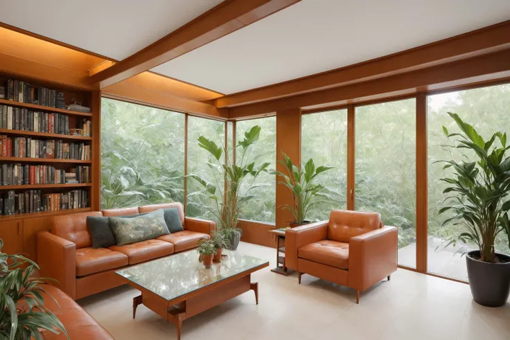 highly detailed photo by Fernando Guerra,wide-angle,sharp focus,4K,8k,12k,RAW photo,Sony A7SIII,17mm,masterpiece,award winning architectural photography,artstation,intricate details,precise,
BREAK
(interior:1.5),Frank Lloyd Wright inspired,(cozy retro living room:1.5),sunken in couch,billion dollar home,cozy and inviting interior,well-furnished,hundreds of books,bookshelves,plants,scientific equipment,immaculate,ambient interior lighting,comfort design,large windows,dystopian city view,natural light,
BREAK
futuristic dystopian city exterior,(night:1.5),raining,