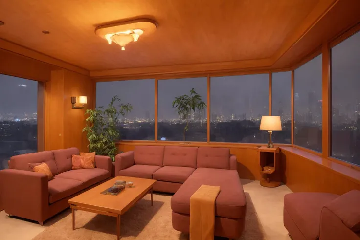 highly detailed photo by Fernando Guerra,wide-angle,sharp focus,4K,8k,12k,RAW photo,Sony A7SIII,17mm,masterpiece,award winning architectural photography,artstation,intricate details,precise,
BREAK
(interior:1.5),Frank Lloyd Wright inspired,(cozy retro living room:1.5),billion dollar home,cozy and inviting interior,well-furnished,hundreds of books,bookshelves,plants,scientific equipment,immaculate,ambient interior lighting,comfort design,large windows,dystopian city view,natural light,
BREAK
futuristic dystopian city exterior,(night:1.5),raining,