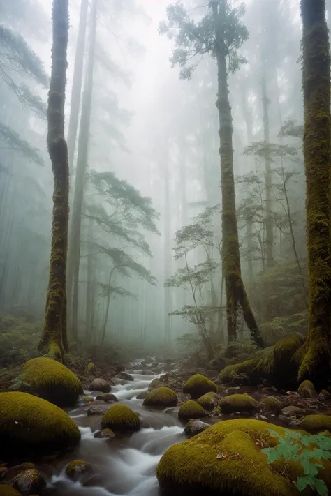 art by Ross Tran, Bryan Hitch, landscape of a Underwater Monsoon Forest, Foggy, De Stijl, Slow Shutter Speed, Kodak portra 800, Selective focus, Ektachrome, Plain white background