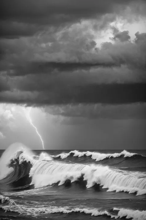 Razor,Stormy weather,turbulent ocean,deep contrast,monochrome,