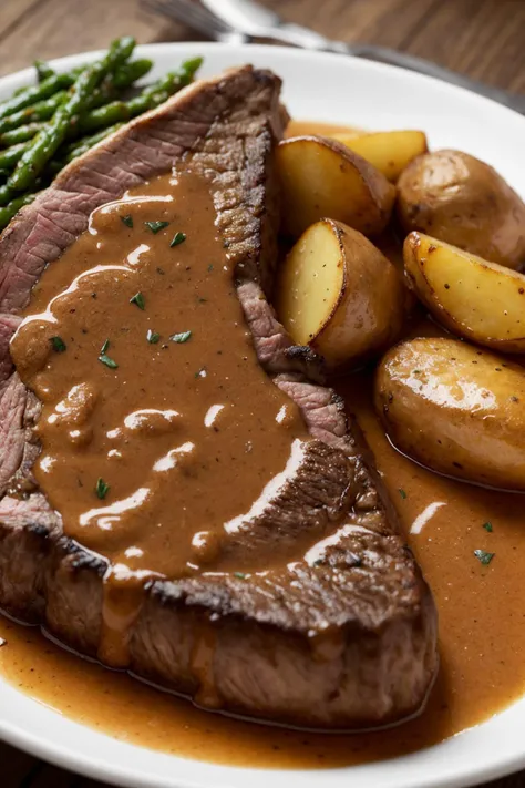 (stock photo:1.3),crisp focus,closeup,t-bone steak, flame grilled, bone-in, juicy, seasoned, peppercorn sauce, roasted potatoes, rustic, hearty meal,fine dining,savory,gourmet,restaurant quality,mouthwatering,culinary art,
RAW photo,food photography,Masterpiece,Award Winning,Sony A7SIII,4k,8k,12k,f/2.0,sharp focus,bokeh,dof,sharp details,highly detailed photo,intricate details,high-resolution,