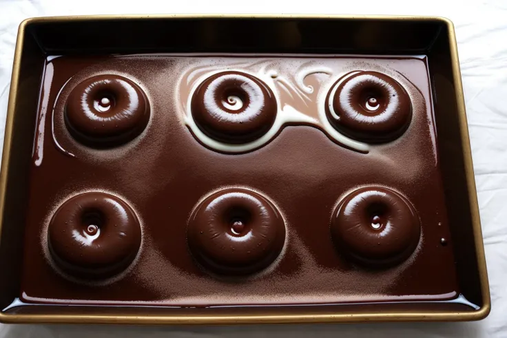 Encaustic painting using melted chocolate as a medium, with layers of wax and cocoa powder creating a rich, velvety texture.,