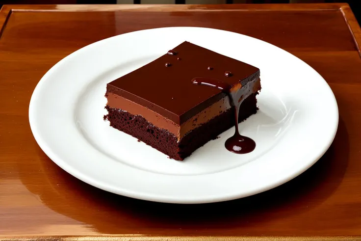 Acrylic painting of a decadent chocolate dessert, with thick layers of paint creating a luscious, glossy texture.,