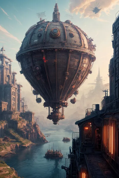 (RAW photo:1.2),beautiful, masterpiece, award winning, (Movie Poster:1.3), steampunk cityscape, sunset, airships, floating islands, mechanical gears, vintage architecture, innovation, spectacle, fantasy, adventure, photograph, intricate details, sharp focus, 4K, 8k, 12k, octane, Digital painting, art by simon stalenhag and james jean and beeple and greg rutkowski 
 <lora:more_details:1>