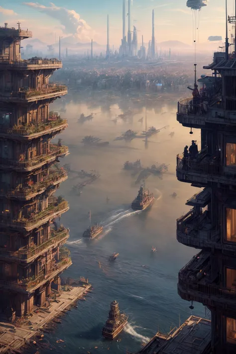 RAW photo,beautiful, masterpiece, award winning, (Movie Poster:1.3), (steampunk cityscape:1.11), sunset, airships, floating islands, mechanical gears, vintage architecture, innovation, spectacle, fantasy, adventure, photograph, intricate details, sharp focus, 4K, 8k, 12k, octane, Digital painting, art by simon stalenhag and james jean and beeple and greg rutkowski 
 <lora:more_details:1>
