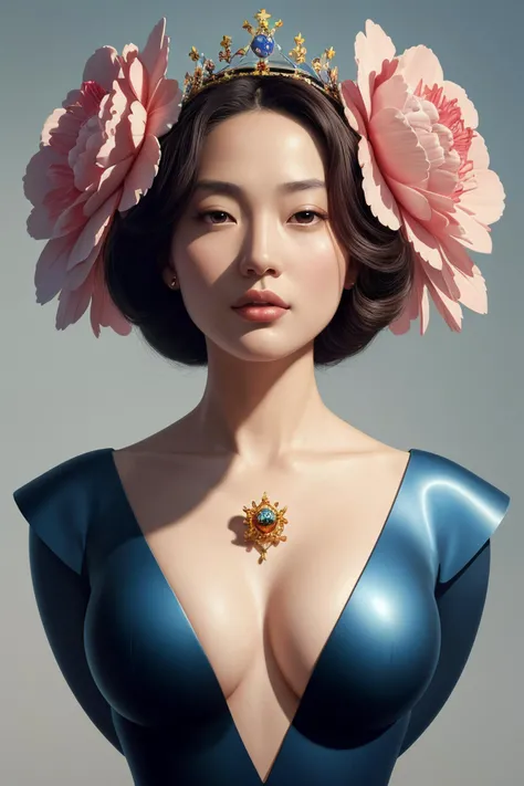 3 d shapes by kaws, james jean and salvador dali and shusei nagaoka, oil on canvas, surrealism, neoclassicism, renaissance, hyper realistic, cell shaded, 8 k 3 d render of a beautiful princess with a crown made of flower and petals, by greg rutkowski, trending on artstation, 4 k, ultra realistic, highly detailed, illustration focus, (sharp smooth:1.12), art, concept artstation, painting