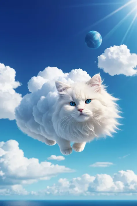 a fluffy cloud cat,surreal,realistic cloud cat animal,simple background,masterpeice,Unreal Render,8k,cloudhair,